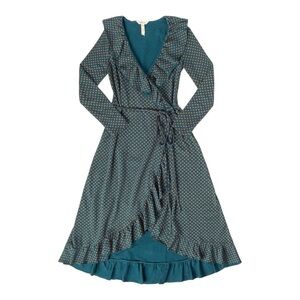 Matilda Jane Reunion Ruffle Wrap Midi Dress Teal Polka Dot Size Medium